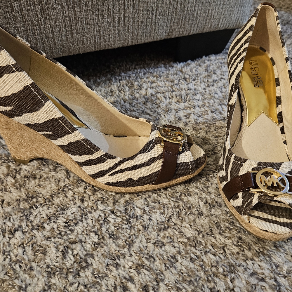 Michael Kors Zebra Print Wedge Shoes - Brown and Cream